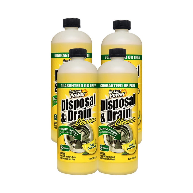 Instant Power Disposal and Drain Cleaner - Liquid Enzyme Clog Remover, Cleans and Deodorizes, Removes Drain Blockages, Fresh Lemon Scent 33.8 Fl oz, 1 Liter 4 Pack - Image 1